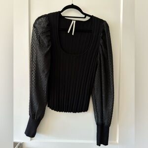 Anthropologie Long Sleeve Semi-sheer sleeves with polka dots Black Size Large